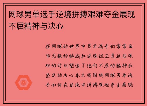 网球男单选手逆境拼搏艰难夺金展现不屈精神与决心